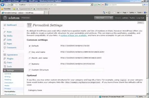 Customize permalink structure page